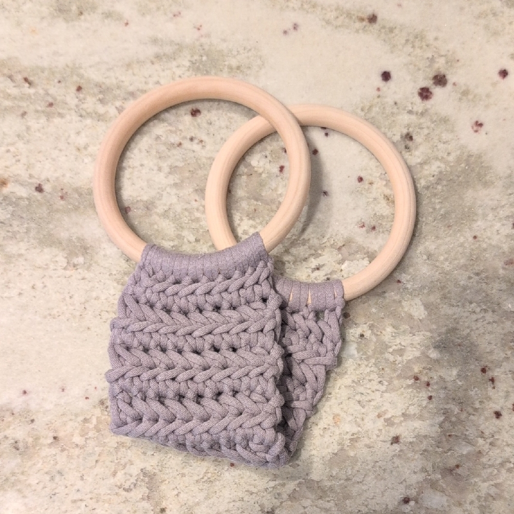 Handmade Crochet Kitchen Towel Holder With Wooden Rings